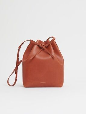 Mansur Gavriel Leather Drawstring Bucket Bag in Cognac Brown